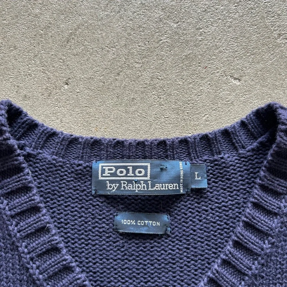Vintage 90s Polo Ralph Lauren Sweater Vest Size Large Navy‎ Blue Pullover Cotton